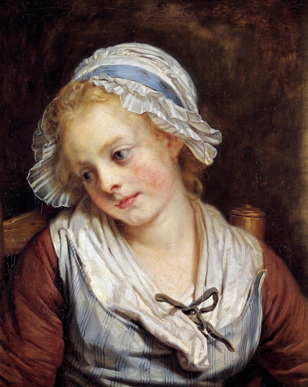 Portræt af en jomfru Maleri af Jean-Baptiste Greuze (1725-1805). 1765. Dim. 0,45x0,37 m. Chantilly, Musee Conde - Portræt af en ung pige. Maleri af Jean-Baptiste Greuze (1725-1805). 1765. 0,45 x 0,37 m. Conde Museum, Chantilly, Frankrig af Jean Baptiste Greuze