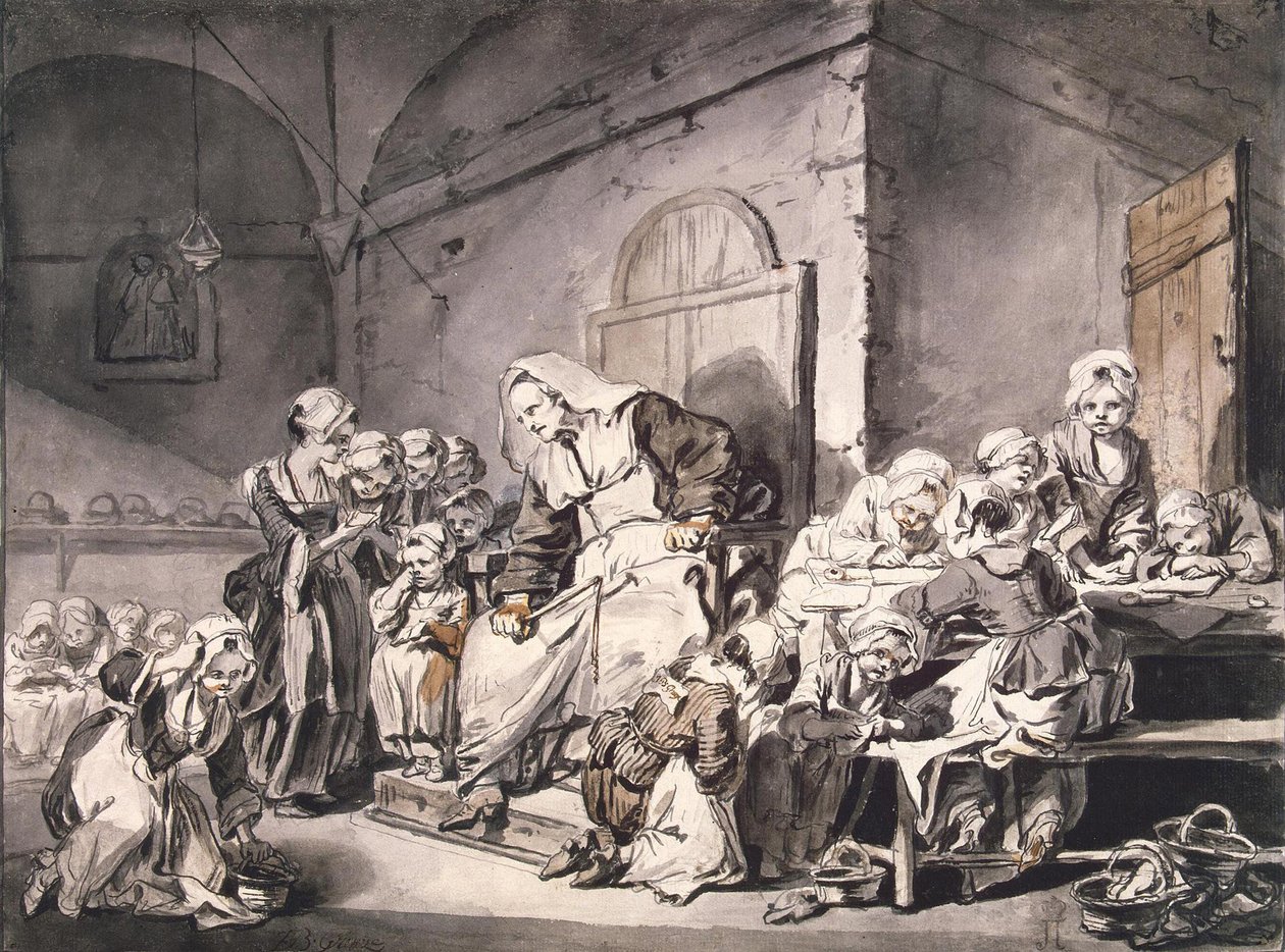 Skolelærer af Greuze, Jean-Baptiste (1725-1805). Pen, pensel, grå og brun farve, akvarel på papir, størrelse: 27,8x33,8, ca 1764-1765, State Hermitage, St. Petersburg af Jean Baptiste Greuze