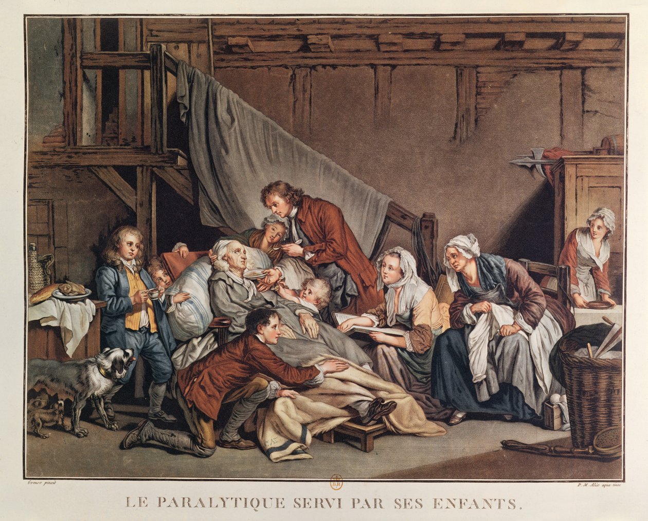 Den lamme mand hjulpet af sine børn, graveret af Alix, ca. 1800 af Jean Baptiste Greuze