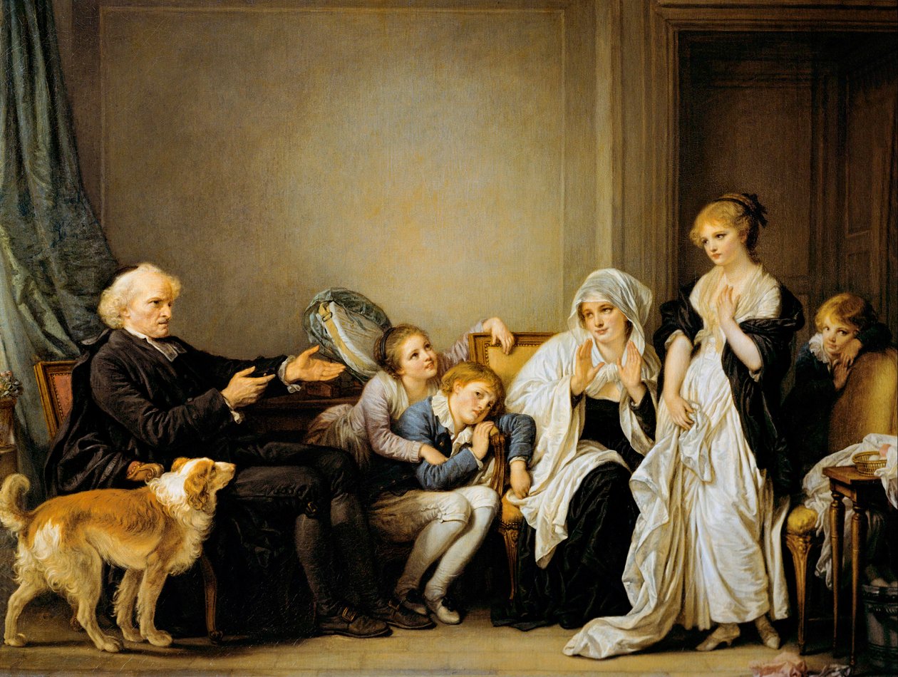 Enken og hendes skriftefader (oliemaleri) af Jean Baptiste Greuze