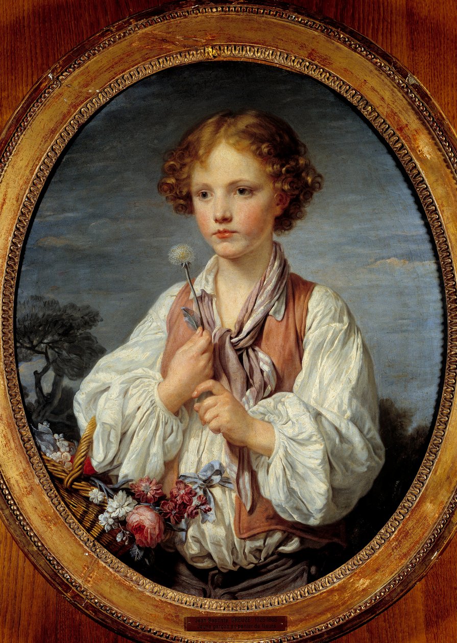 Ung dreng i kurven med blomster af Jean Baptiste Greuze (1725-1805) 1761 af Jean Baptiste Greuze