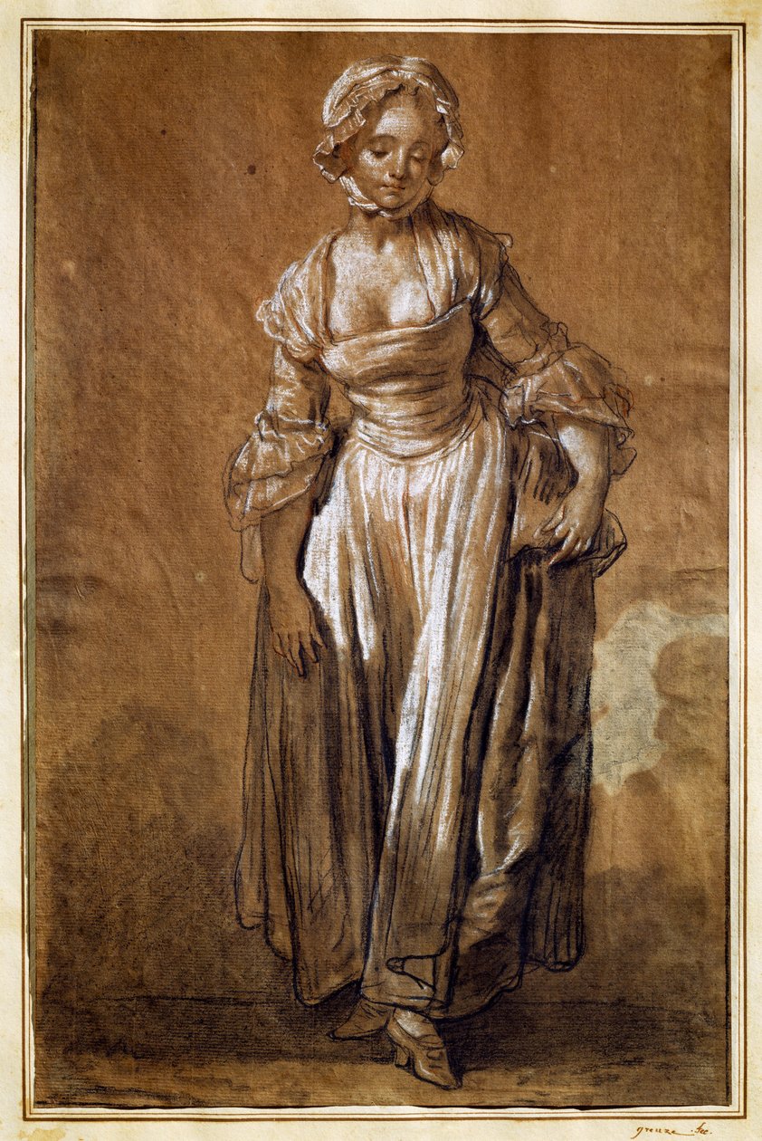 Ung pige stående, tegning af Jean-Baptiste Greuze (1725-1805) af Jean Baptiste Greuze