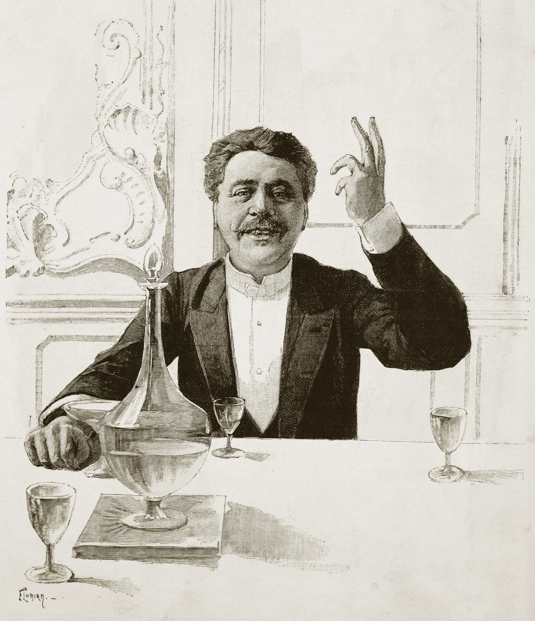 Portræt af Henry Becque (1837-1899), fransk dramatiker - grav af Florian efter Jean-Baptiste Guth (1883-1921) - Udgivet i Revue illustree, ca. 1890 af Jean Baptiste Guth