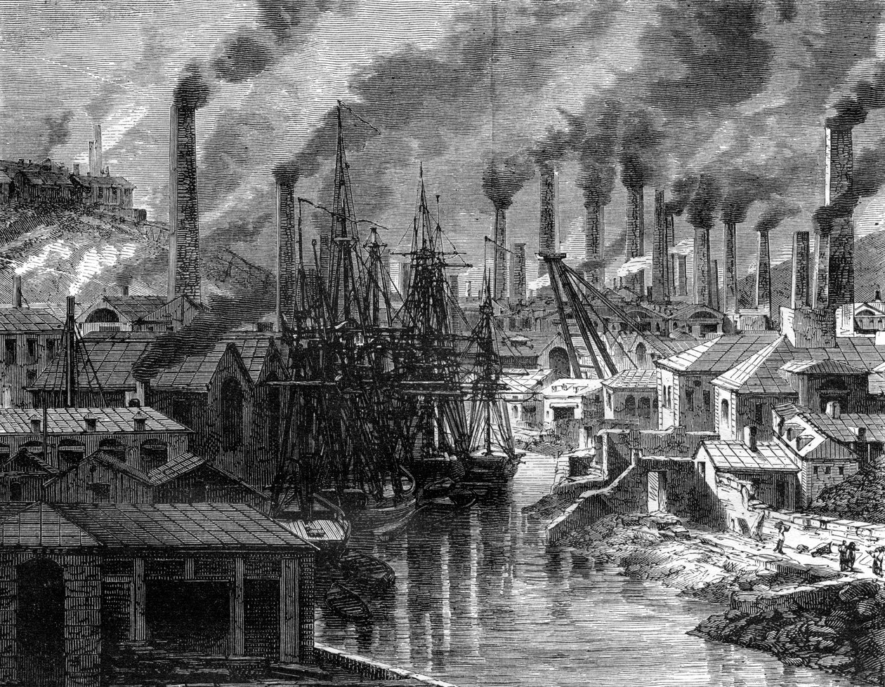 En kobberfabrik i Cornwall, 1800-tallet. af Jean Baptiste Henri Durand Brager