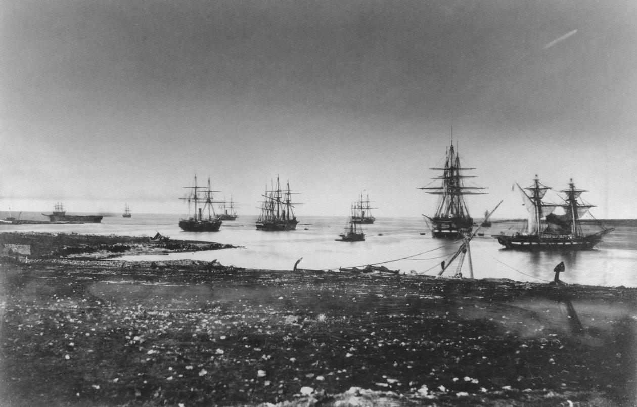 Krimkrigen, fransk eskadron, indsejling i havnen, 1855 af Jean Baptiste Henri Durand Brager