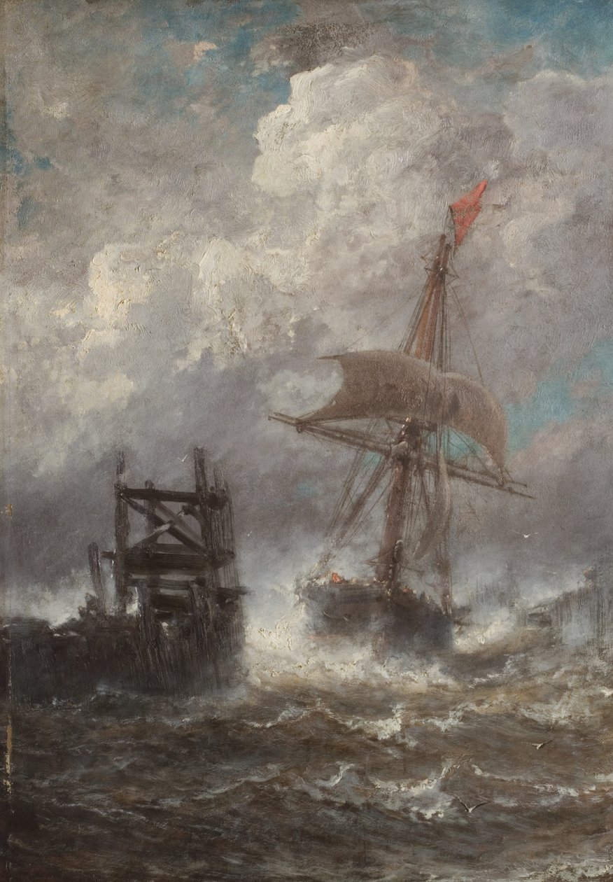 Havlandskab med skib, 1870 af Jean Baptiste Henri Durand Brager