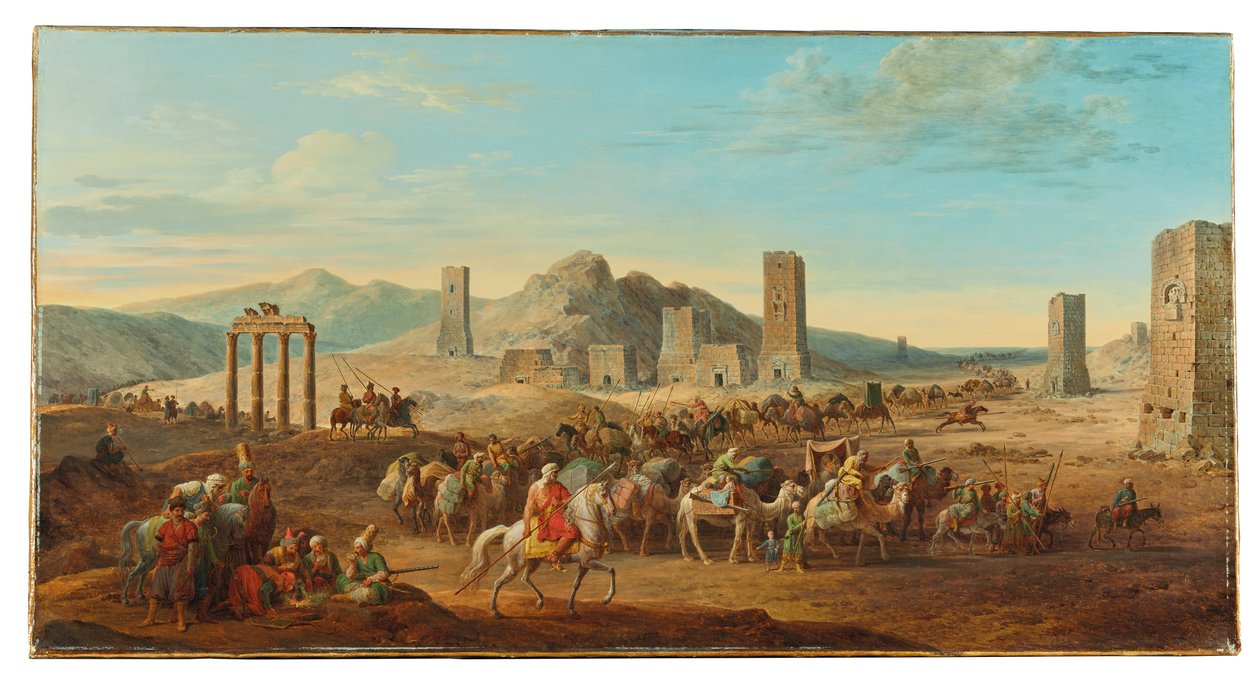 To campingvogne ved indgangen til dalen, der fører til Palmyra af Jean Baptiste Hilair