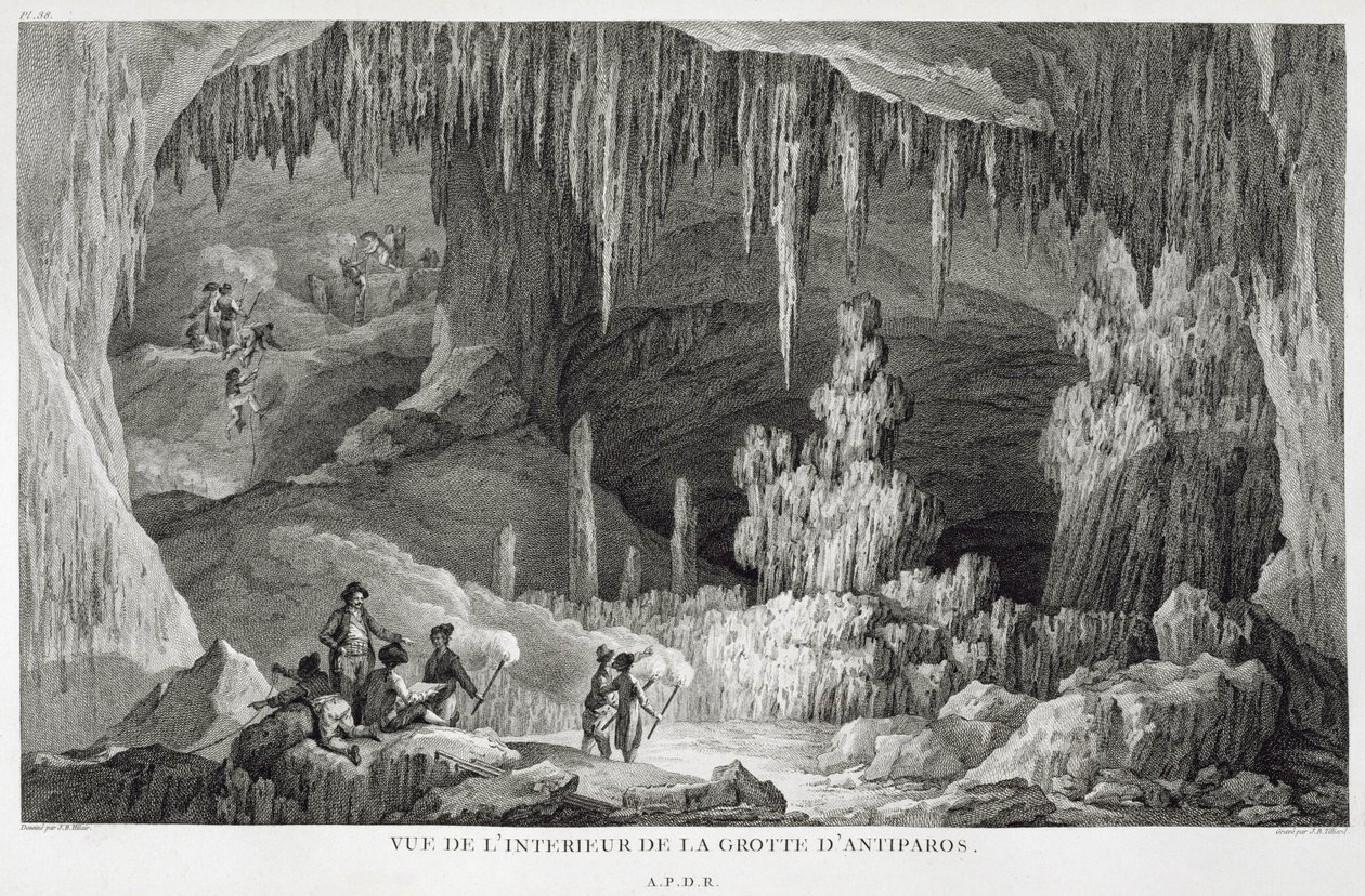 Udsigt over det indre af Antiparos-grotten, indgraveret af Jean Baptiste Tillard (1740-1813) af Jean Baptiste Hilair