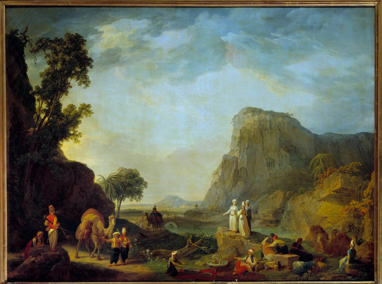 Orientalsk landskabsmaleri af Jean Baptiste Hilaire (1753-1822 ca.) 1800-tallet søn. 0,65x0,85 m af Jean Baptiste Hilaire