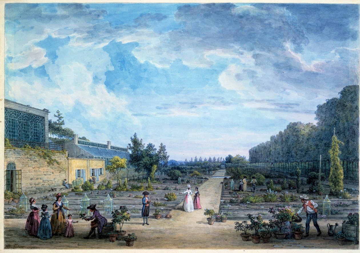 Udsigt over Jardin du Roi (nuværende Jardin des Plantes) Litografi af Jean Baptiste Hilaire (1753-1822) 1794 Paris, B.N. af Jean Baptiste Hilaire