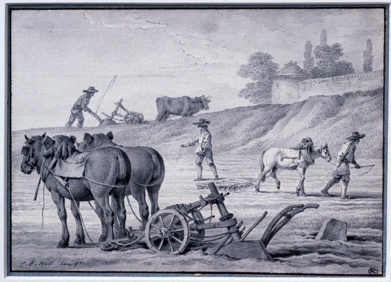 Landbrug: pløjescene. Tegning af Jean Baptiste Huet (1745-1811) 1700-tallets Paris, Louvre-museet af Jean Baptiste Huet