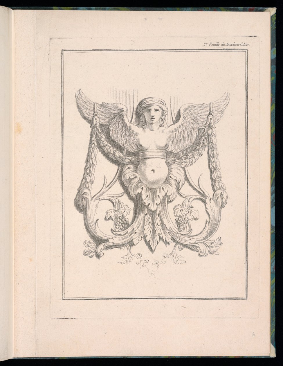 Design til en sfinx, pl. 2, Deuxieme Cahiers des arabesques dessinés par J.B. Huet... [Bog 2, Portfolios of Arabesques Designet af J.B. har] af Jean Baptiste Huet