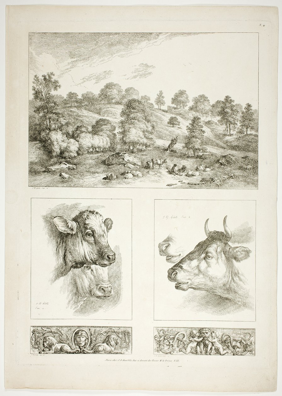 Tallerken fire af 38 fra Oeuvres de J. B. Huet af Jean Baptiste Huet