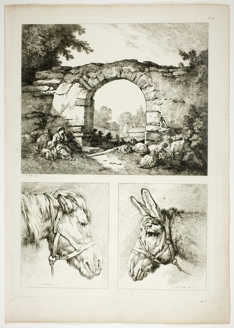 Tavle fjorten af ​​38 fra Oeuvres de J. B. Huet af Jean Baptiste Huet