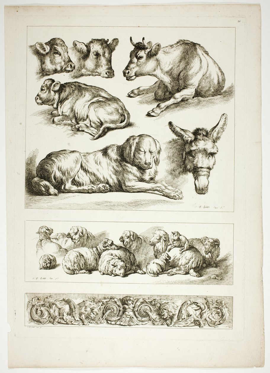 Tavle 20 af 38 fra Oeuvres de J. B. Huet af Jean-Baptiste Huet