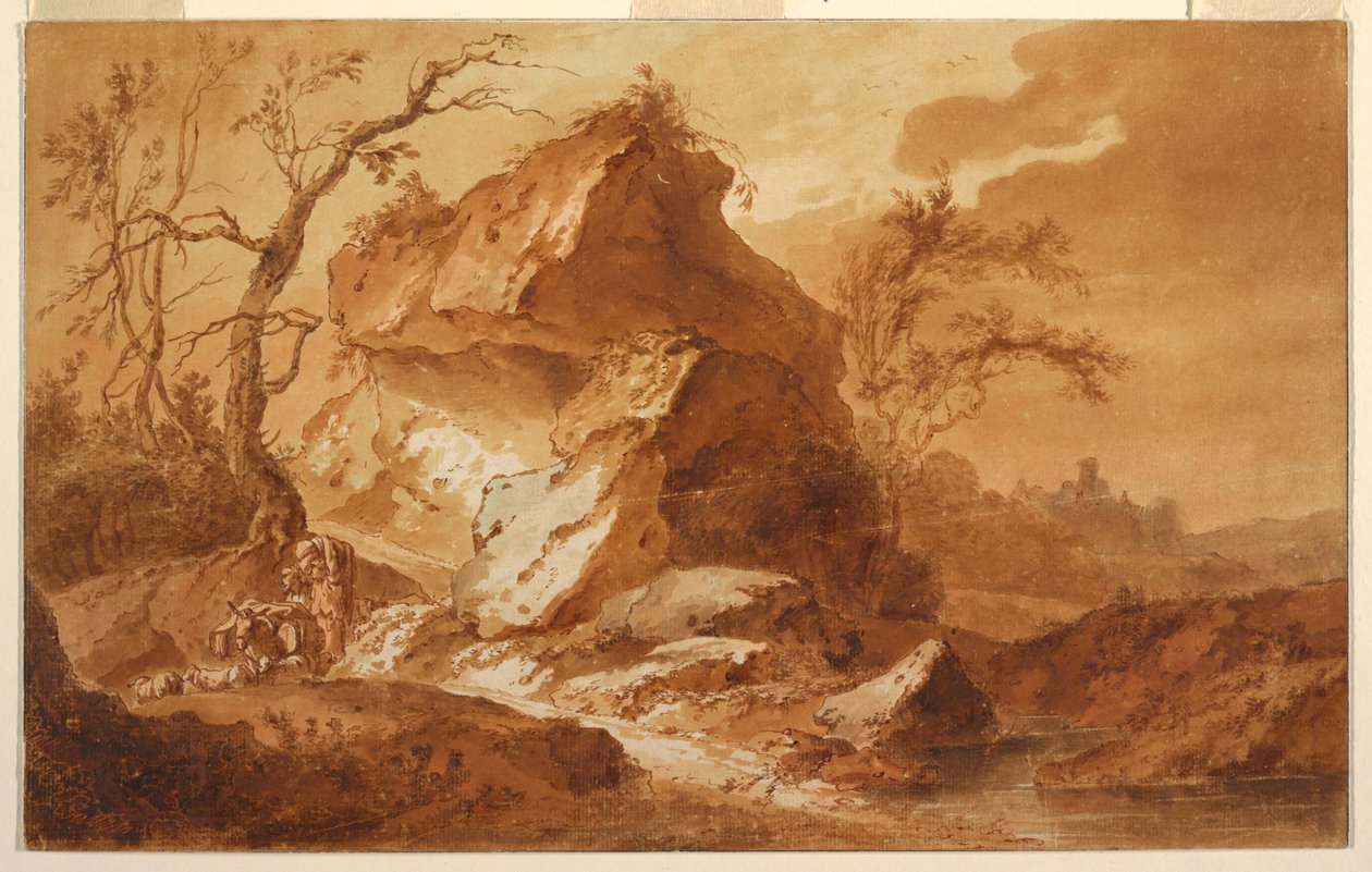 Tegning, Et bjerglandskab, 1763 af Jean Baptiste Huet