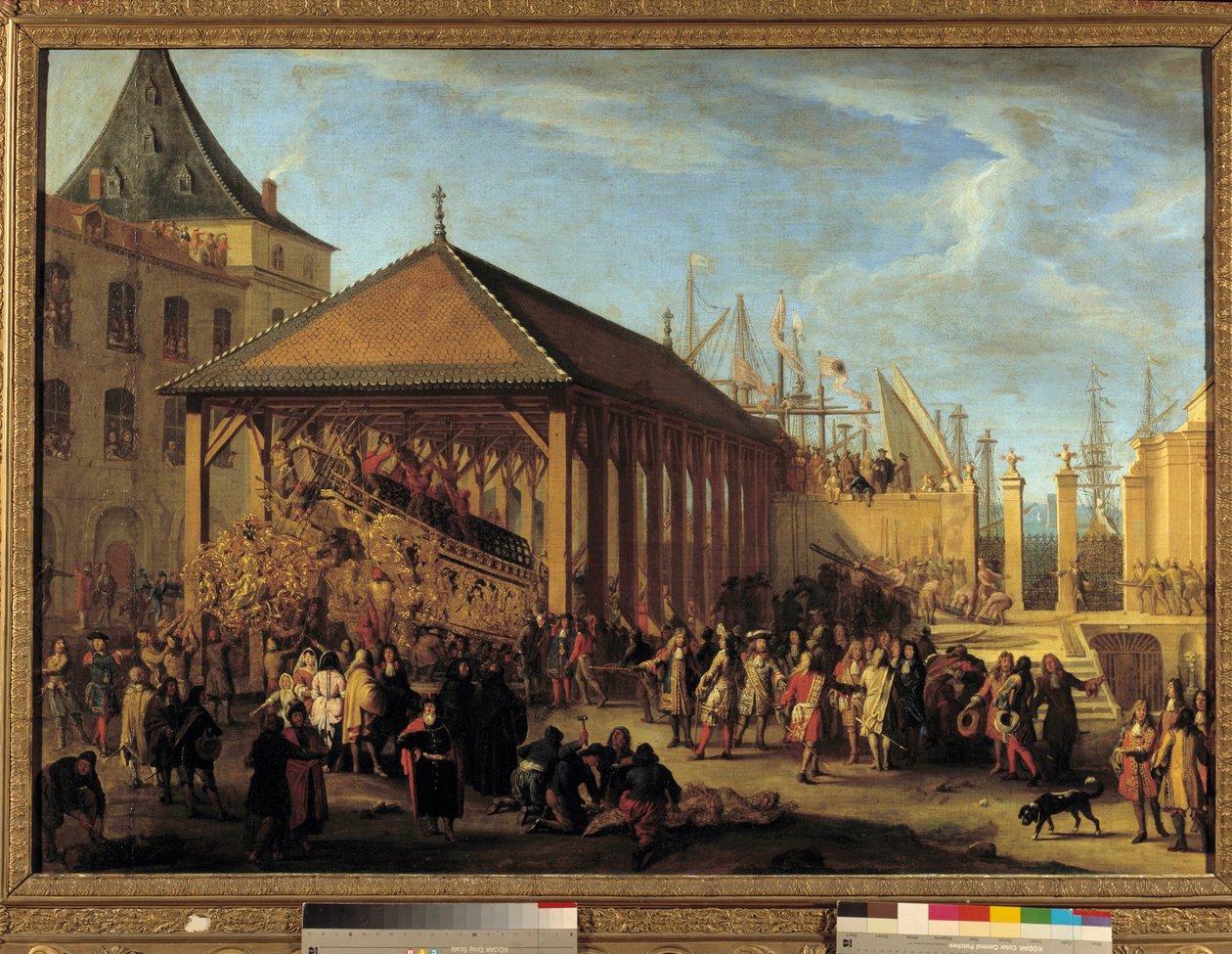 Jean Baptiste (Jean-Baptiste) Colbert (1651-1690) Marquis de Seignelay og Louis Victor (Louis-Victor) de Rochechouart, hertug af Mortemart og Vivonne (1636-1688), general for kabysserne og admiral for flåden i Levanten , besøger Galere Reale” unde af Jean Baptiste I de La Rose