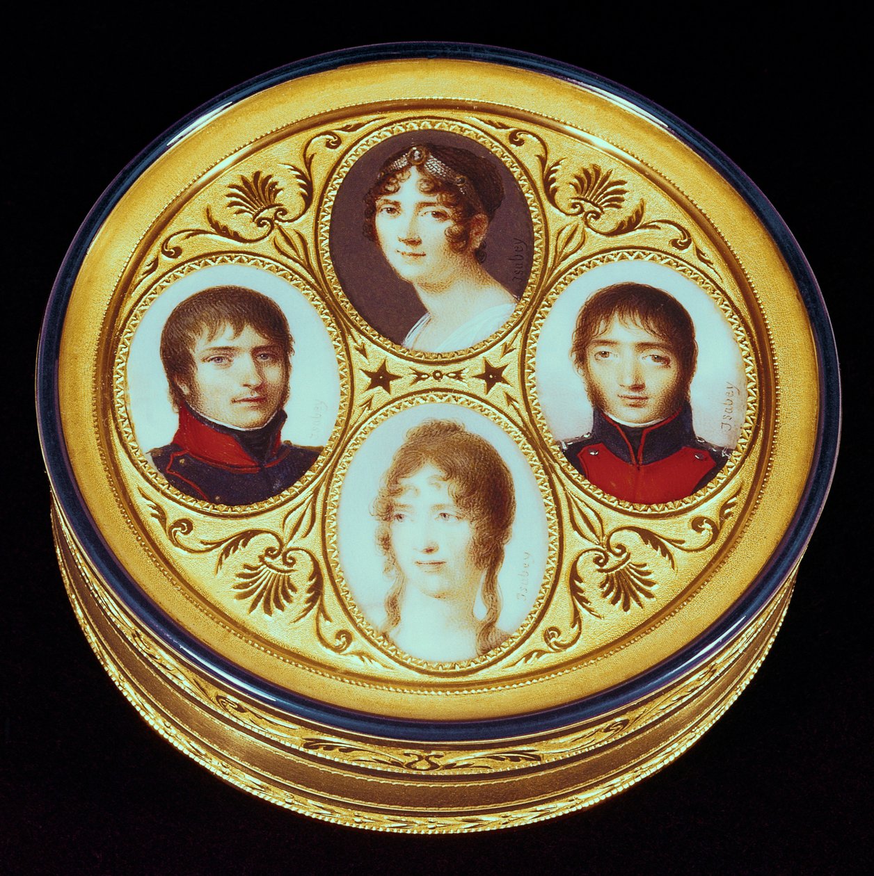 Bonbonniere med portrætter af Eugene (1781-1824) Hortense (1783-1837) og Josephine Beauharnais (1763-1814) og Louis Bonaparte (1778-1846) (guld, elfenben og emalje) af Jean Baptiste Isabey