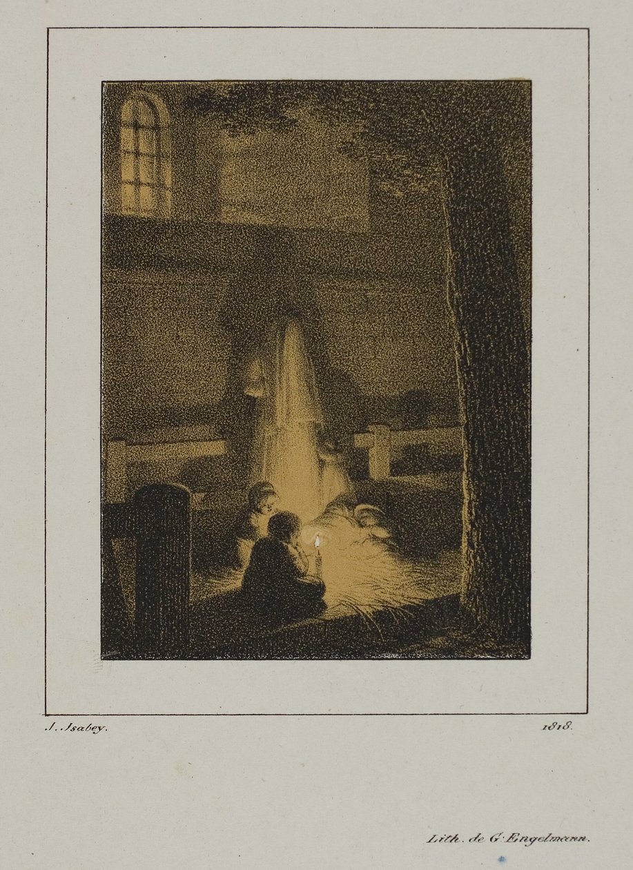 En gruppe børn omkring et stearinlys af Jean Baptiste Isabey