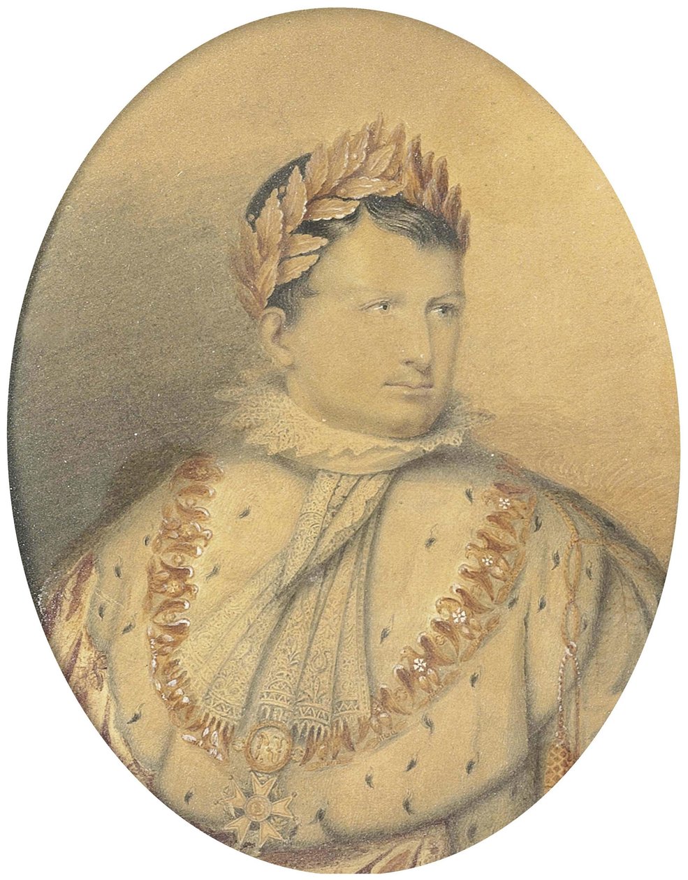Portræt af Napoleon. Blyant og akvarel, 14 x 10,5 cm (oval) af Jean Baptiste Isabey