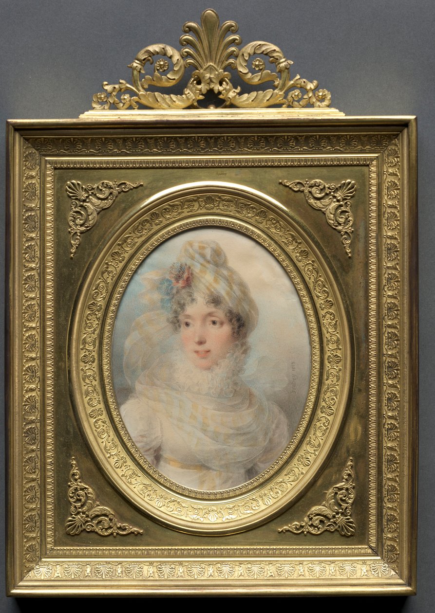 Portræt af en kvinde i en hvid kjole, 1813. af Jean Baptiste Isabey