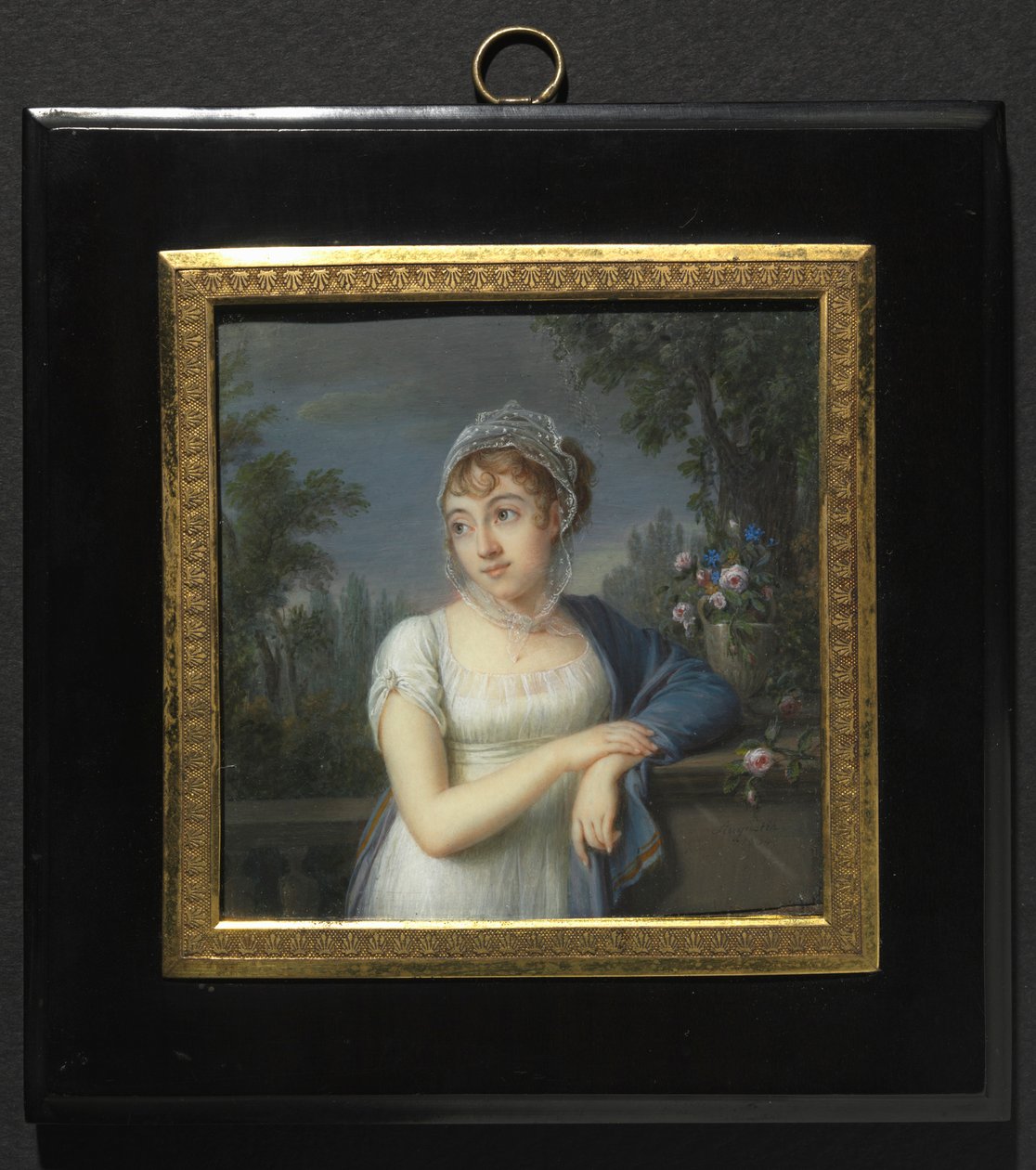 Portræt af en kvinde nær en balustrade, 1804. af Jean Baptiste Jacques Augustin