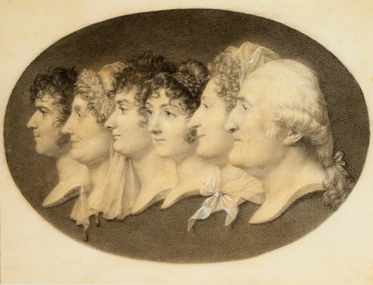 Profilportræt af Augustin og hans familie af Jean Baptiste Jacques Augustin