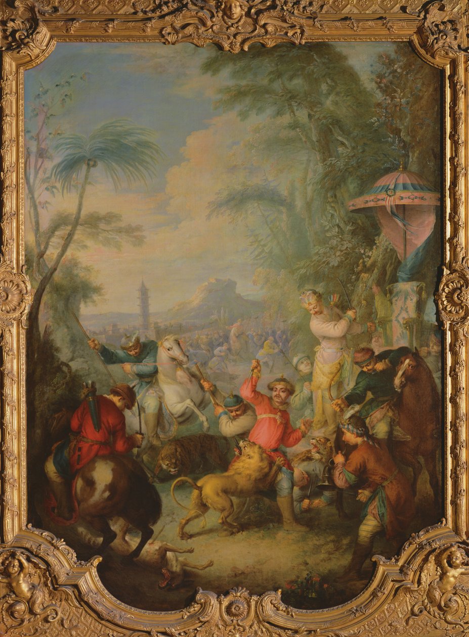 Løve- og tigerjagt i Kina af Jean Baptiste Joseph Pater