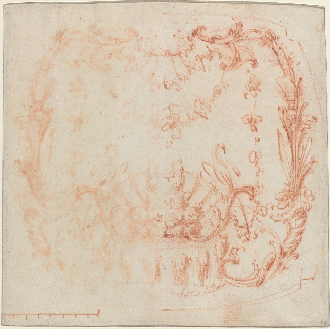 Rokoko-vægdesign med springvand og svaner [verso] af Jean-Baptiste Joseph Pater