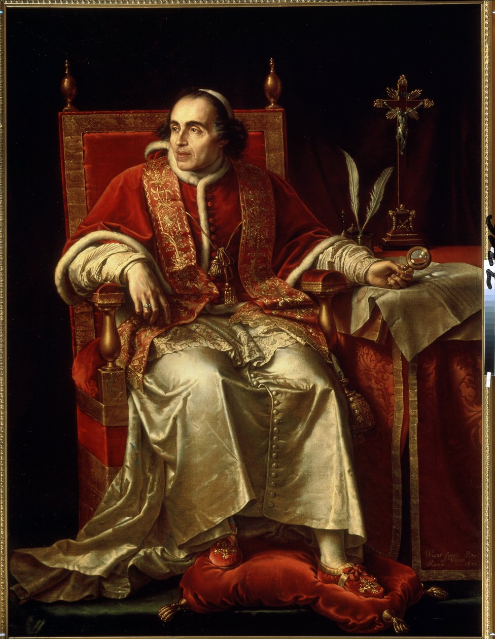 Portræt af pave Pius VII (1742-1823) (Portræt af pave Pius VII). Maleri af Jean Baptiste Joseph Wicar (1762-1834). Olie på lærred af Jean Baptiste Joseph Wicar