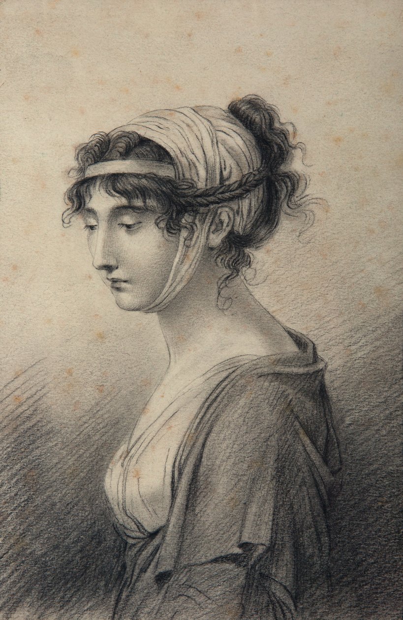 Portræt af Pauline Bonaparte, Prinsesse Borghese (sort bly på papir) af Jean Baptiste Joseph Wicar