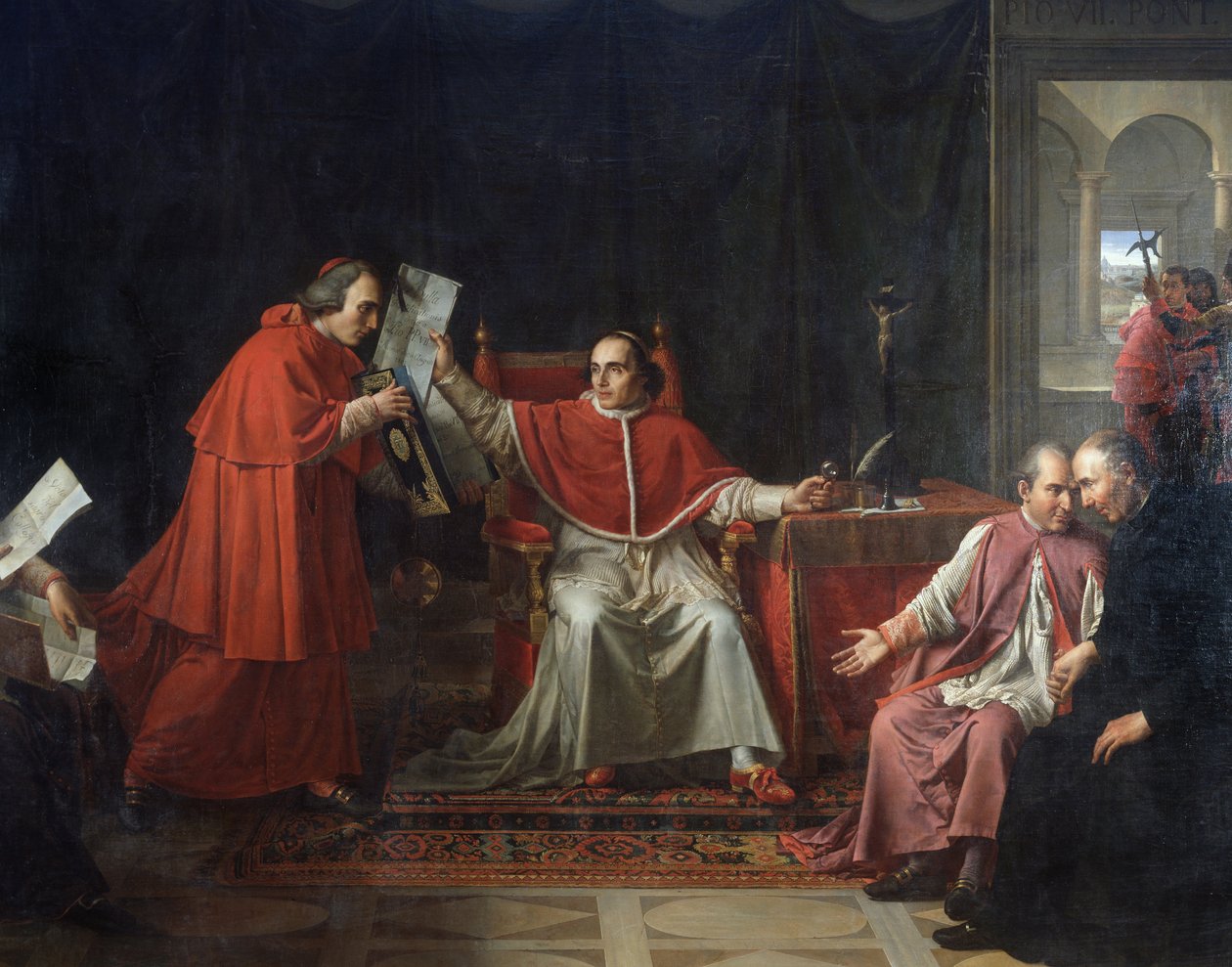 Underskrift af konkordatet mellem Frankrig og den hellige belejring (Saint Siege), af pave Pius VII (1742 - 1823), 15. august af Jean Baptiste Joseph Wicar