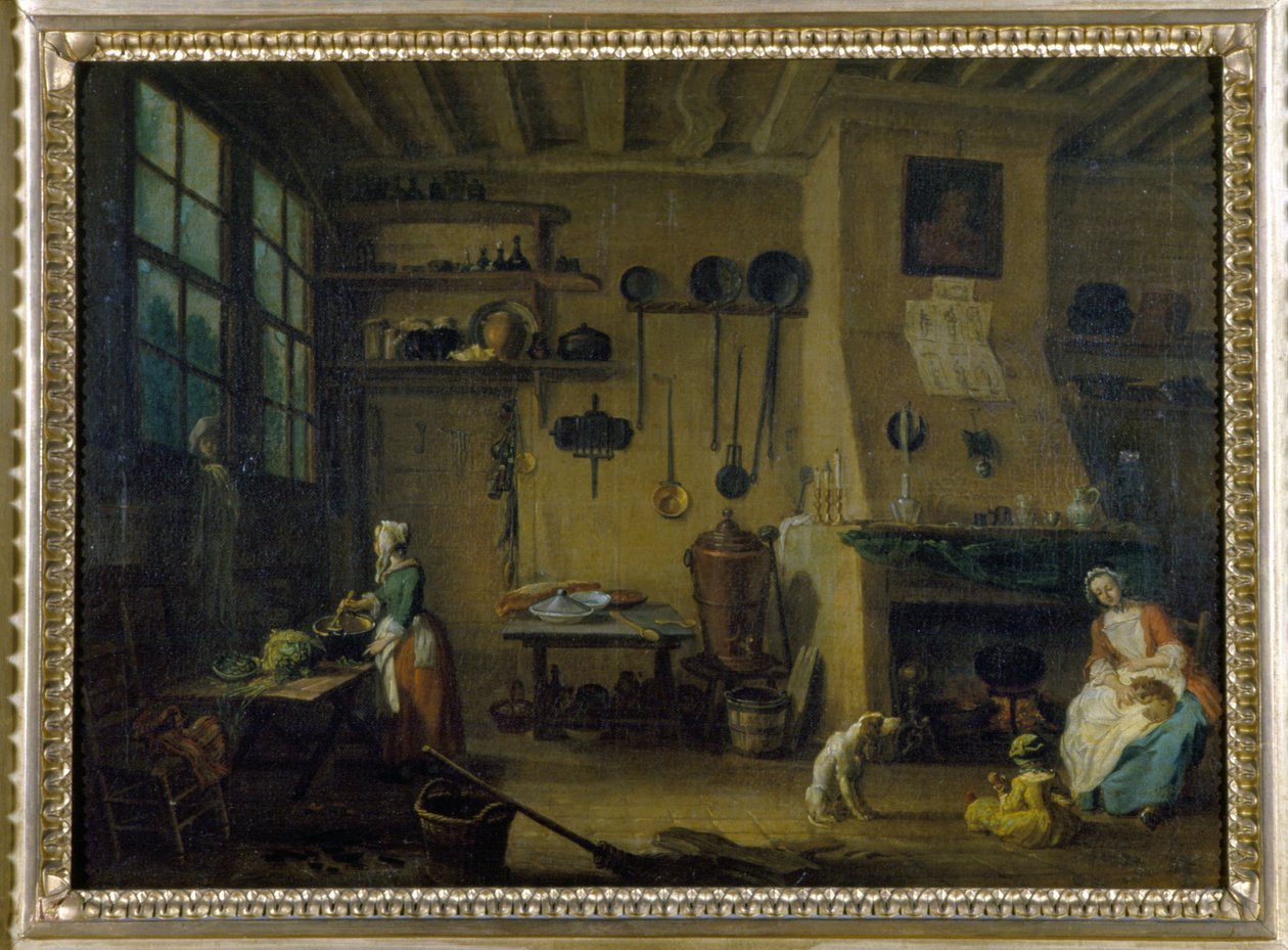 Borgerligt køkken - maleri af J.B Lallemand (1716 - 1803), slutningen af det 17. århundrede, Museum of Fine Arts i Dijon. af Jean Baptiste Lallemand