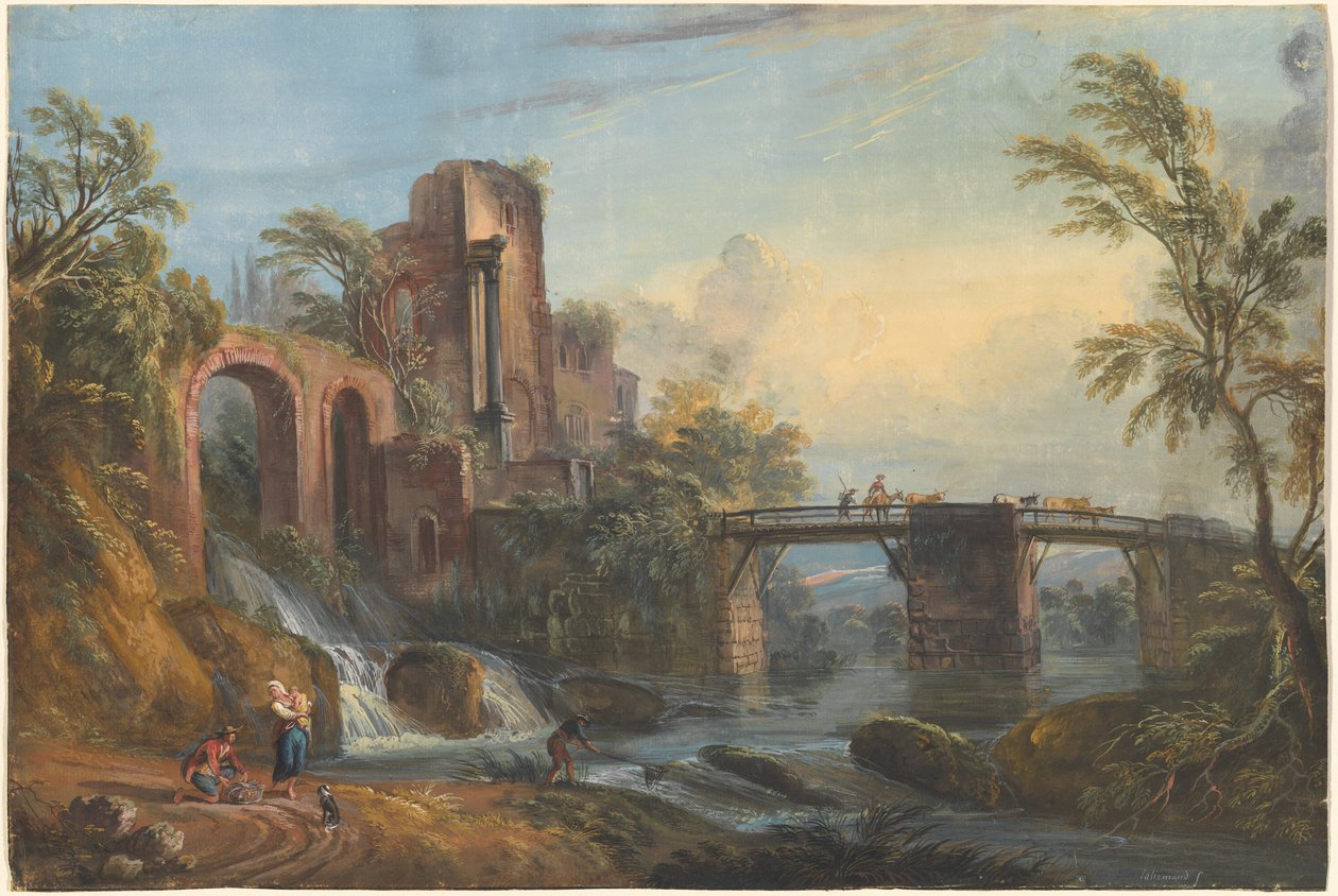 Dawn Landscape med klassiske ruiner af Jean Baptiste Lallemand