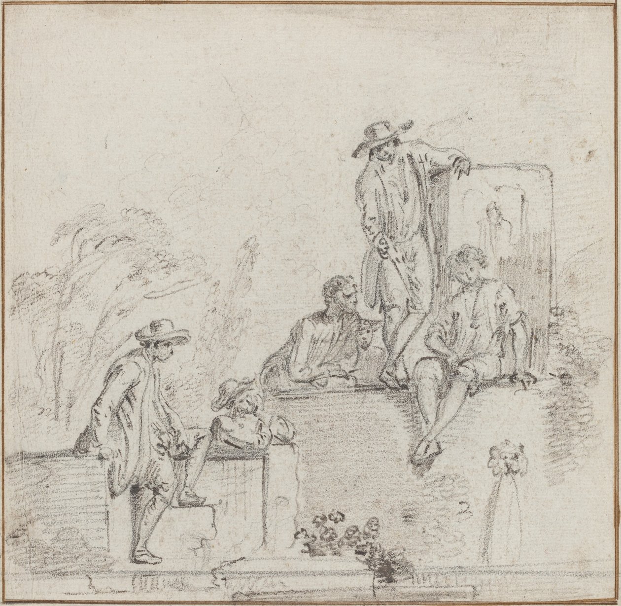 Figurer siddende omkring et springvand af Jean Baptiste Lallemand