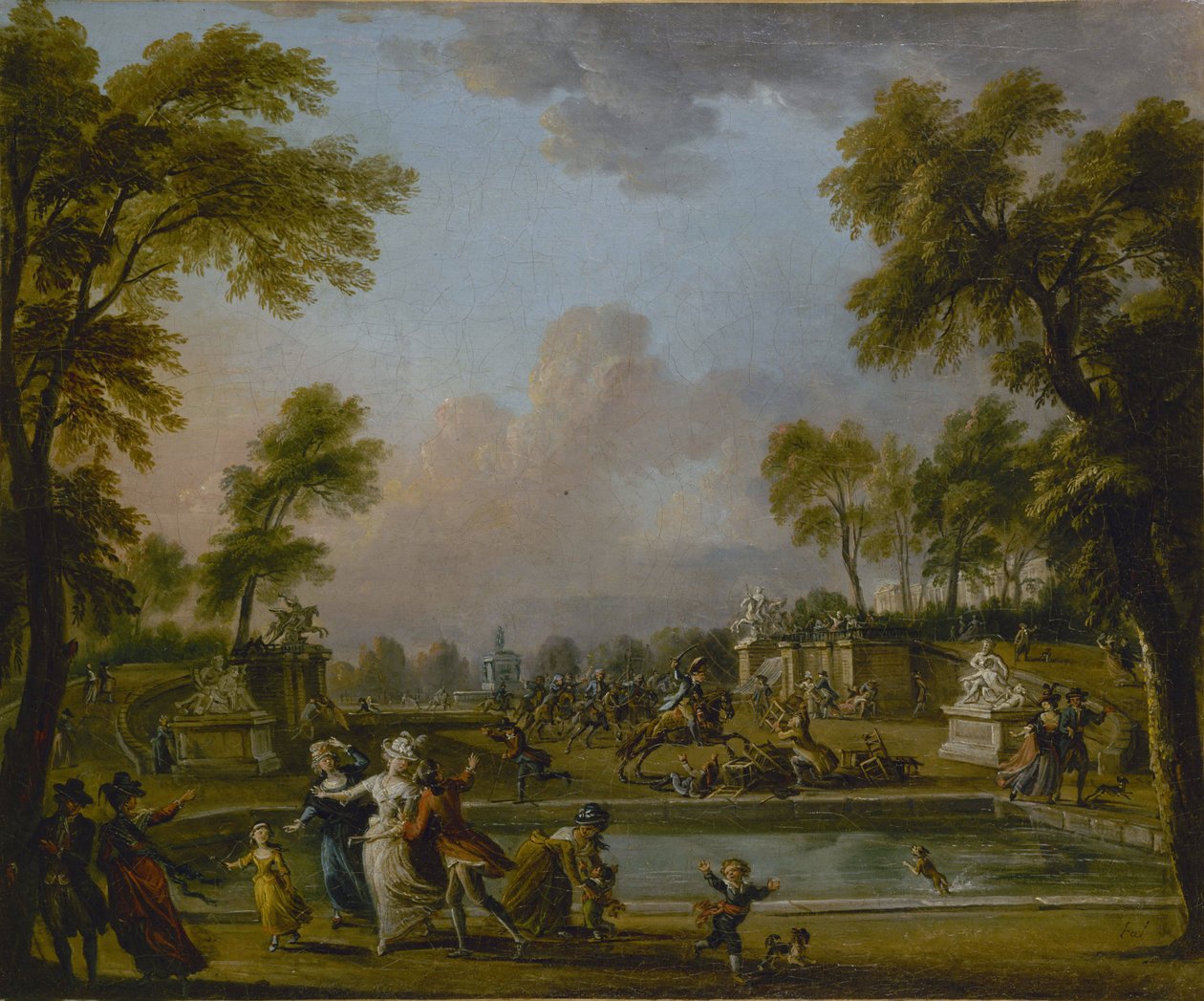 Prins de Lambesc trådte ind i Tuileriernes haver med magt, 12. juli 1789, ca. 1789. af Jean Baptiste Lallemand