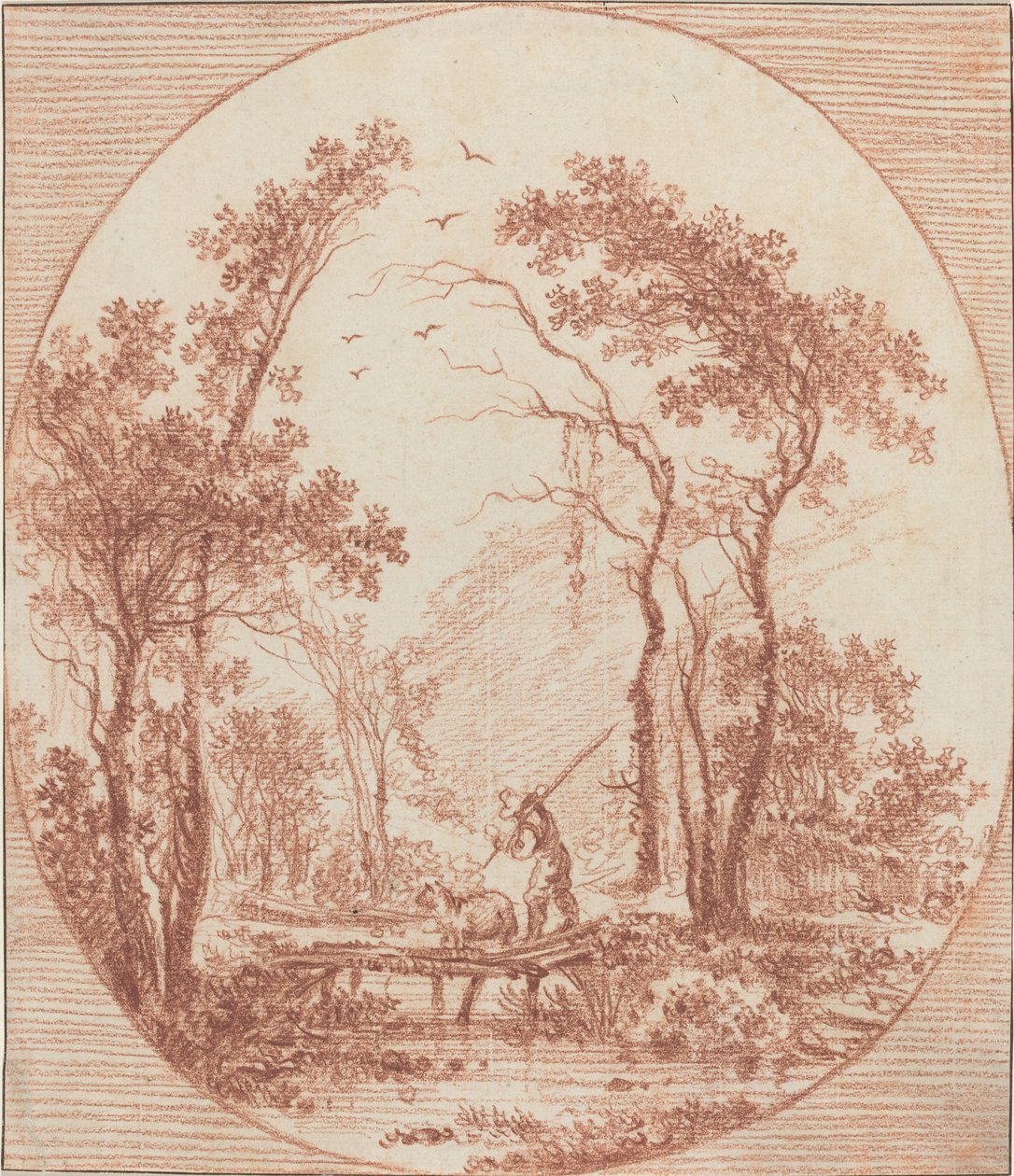 En bonde og et får krydser en rustik bro af Jean Baptiste Le Prince