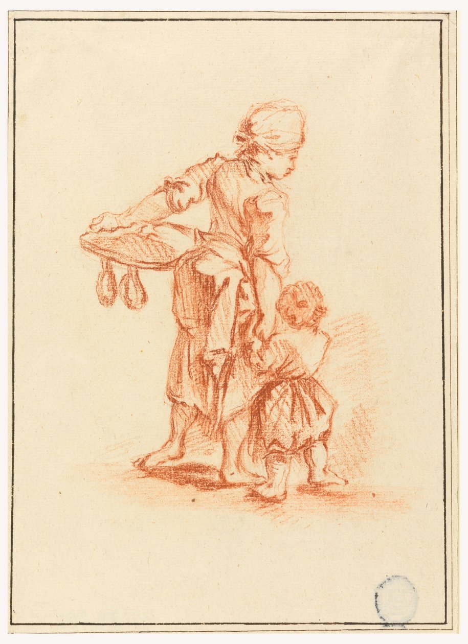 Tegning, En kvinde fører et barn, 1750-75 af Jean Baptiste Le Prince