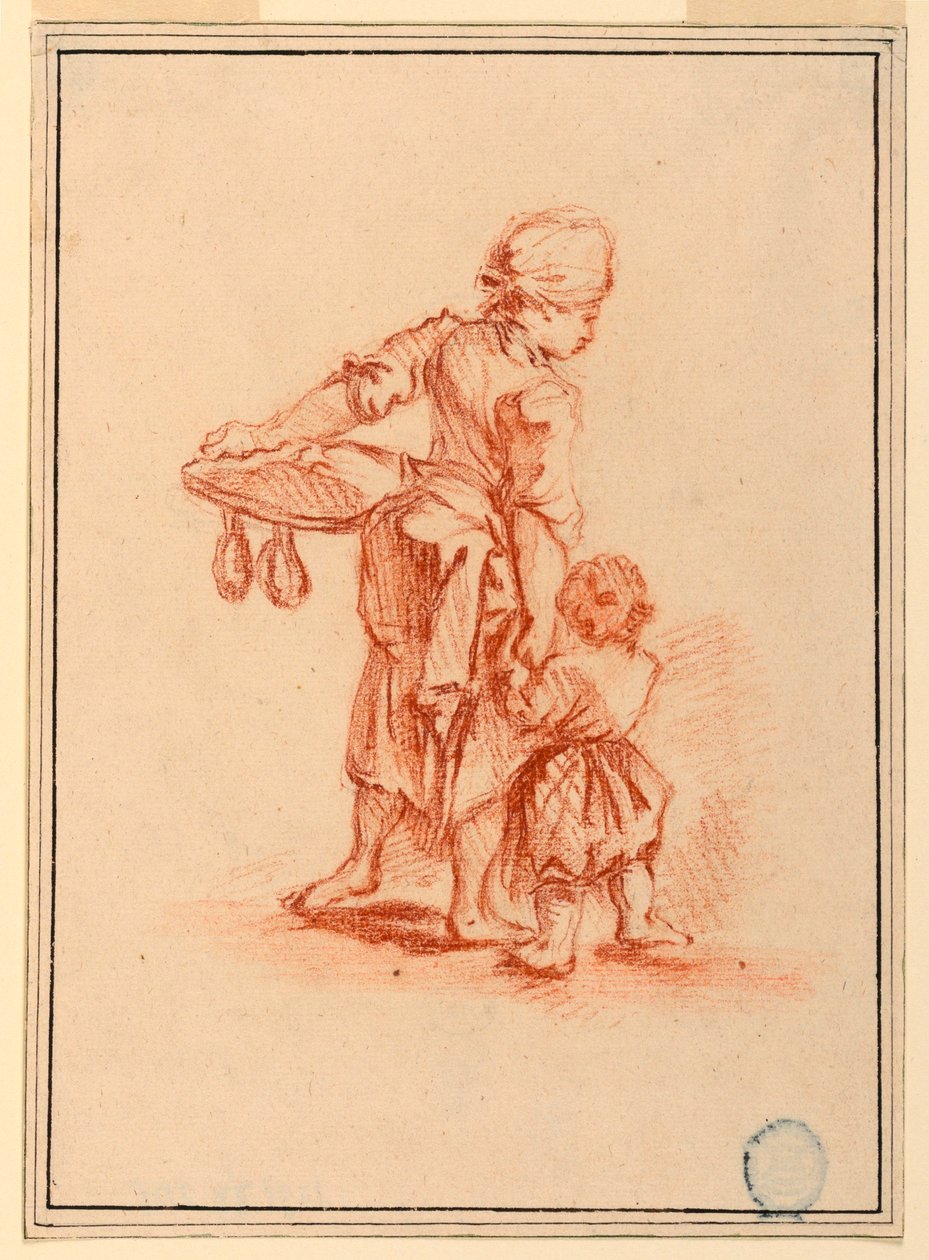 Tegning, En kvinde fører et barn, 1750-75 af Jean Baptiste Le Prince