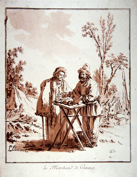 Le Marchand de Gateaux (akvatint) af Jean Baptiste Le Prince