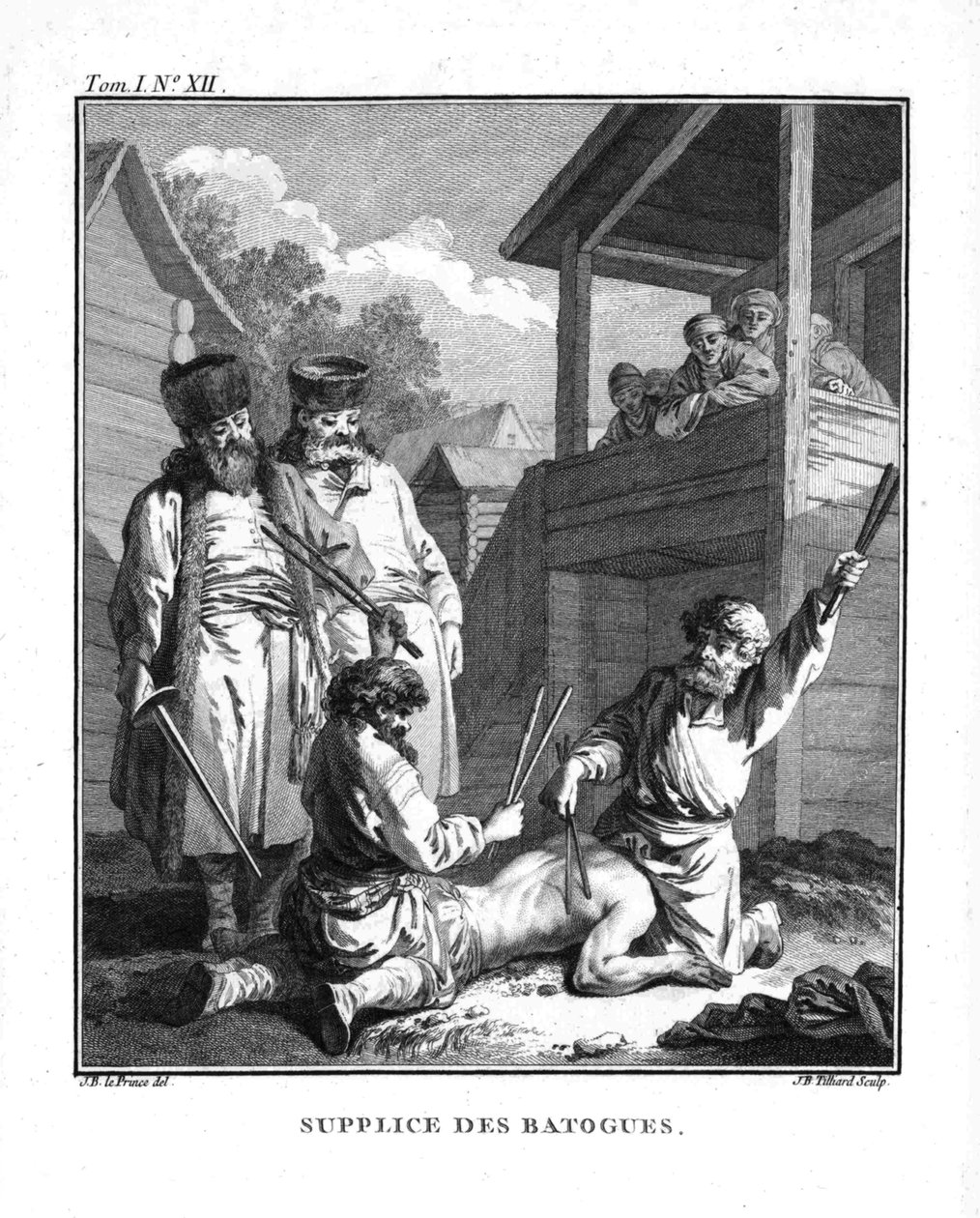 Straf med batogs. Fra rejse til Sibirien, 1766 af Jean Baptiste Le Prince
