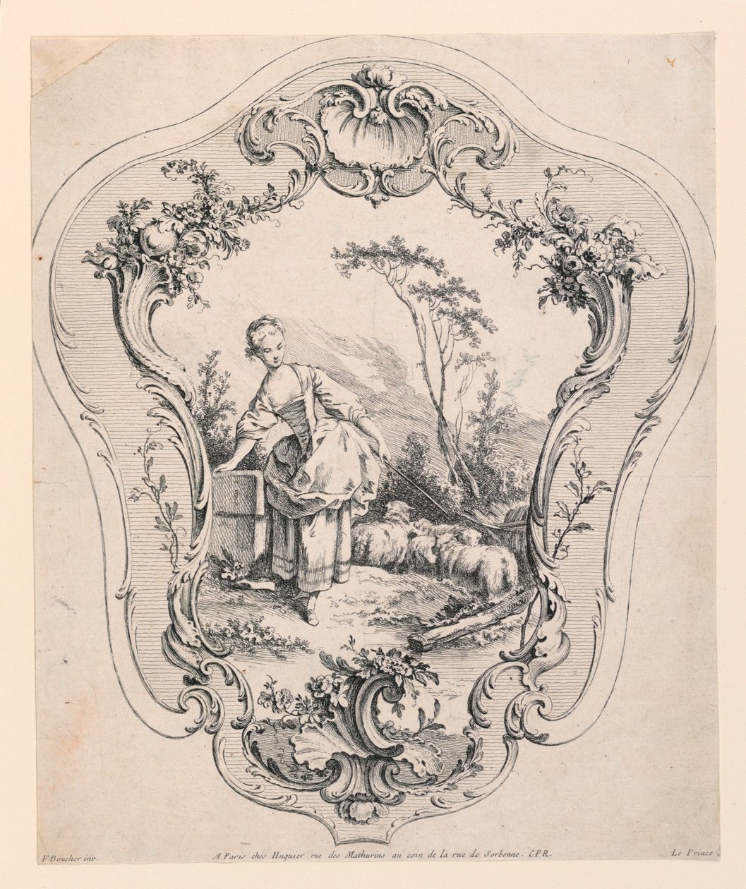 Rocaille Panel, med Scene af en Hyrdinde af Jean Baptiste Le Prince