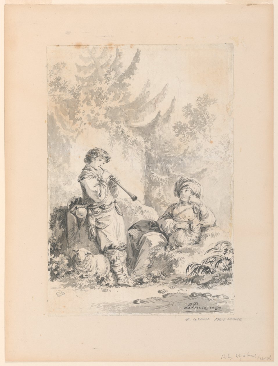Hyrdedreng og hyrdinde i et landskab af Jean Baptiste Le Prince