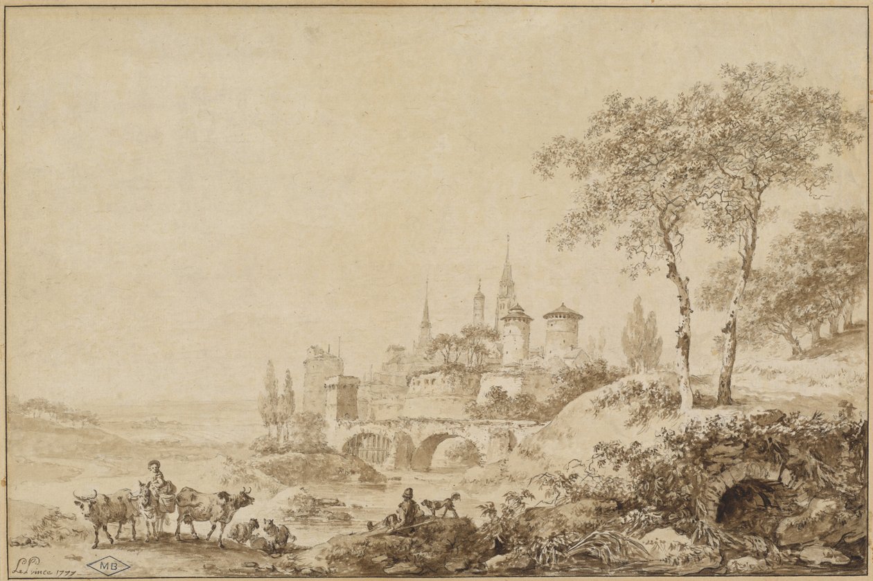 Hyrder i et landskab foran en befæstet by af Jean Baptiste Le Prince