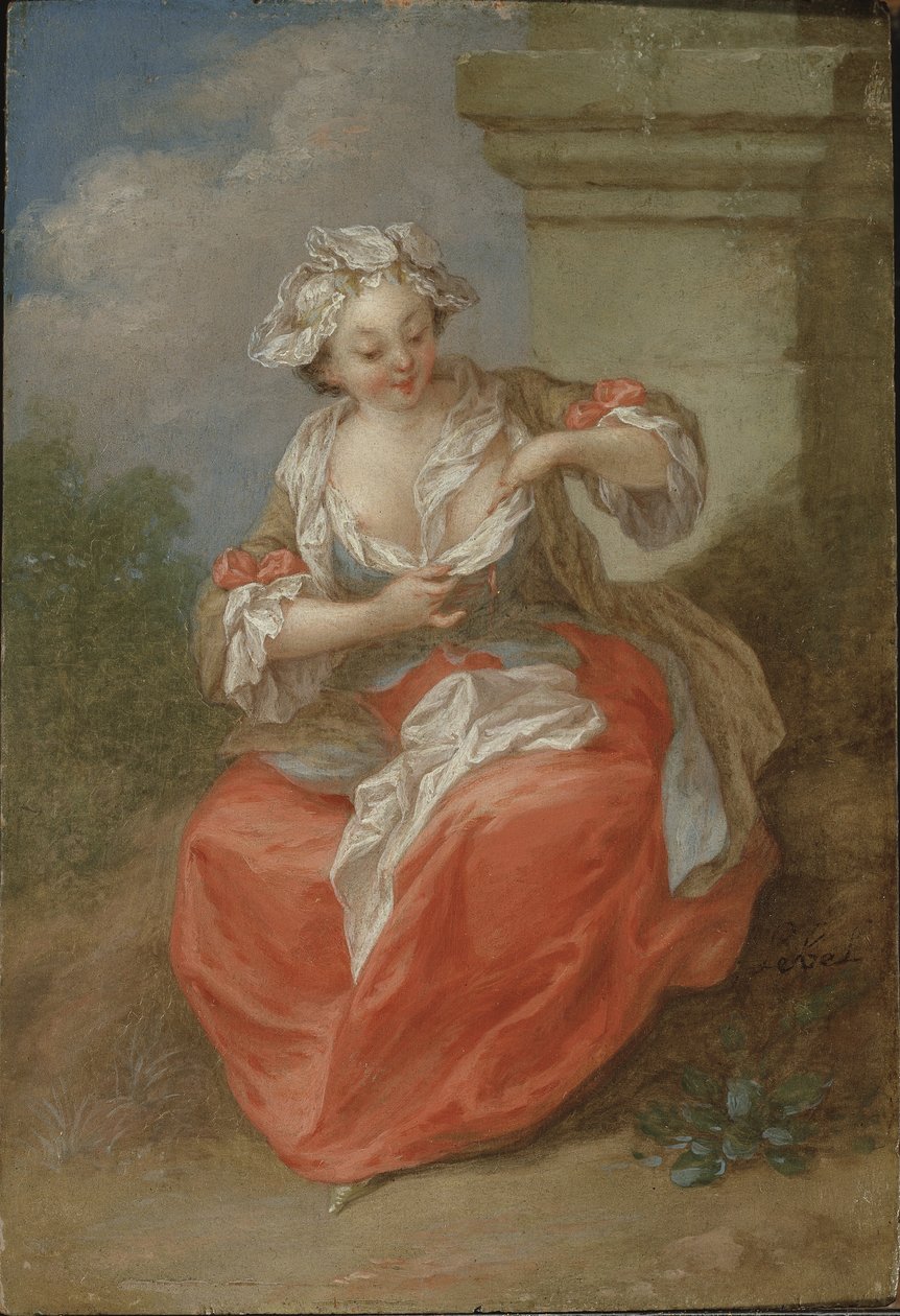 Young Girl Chasing Fleas, ca. 1750 (olie på lærred) af Jean Baptiste Lebel