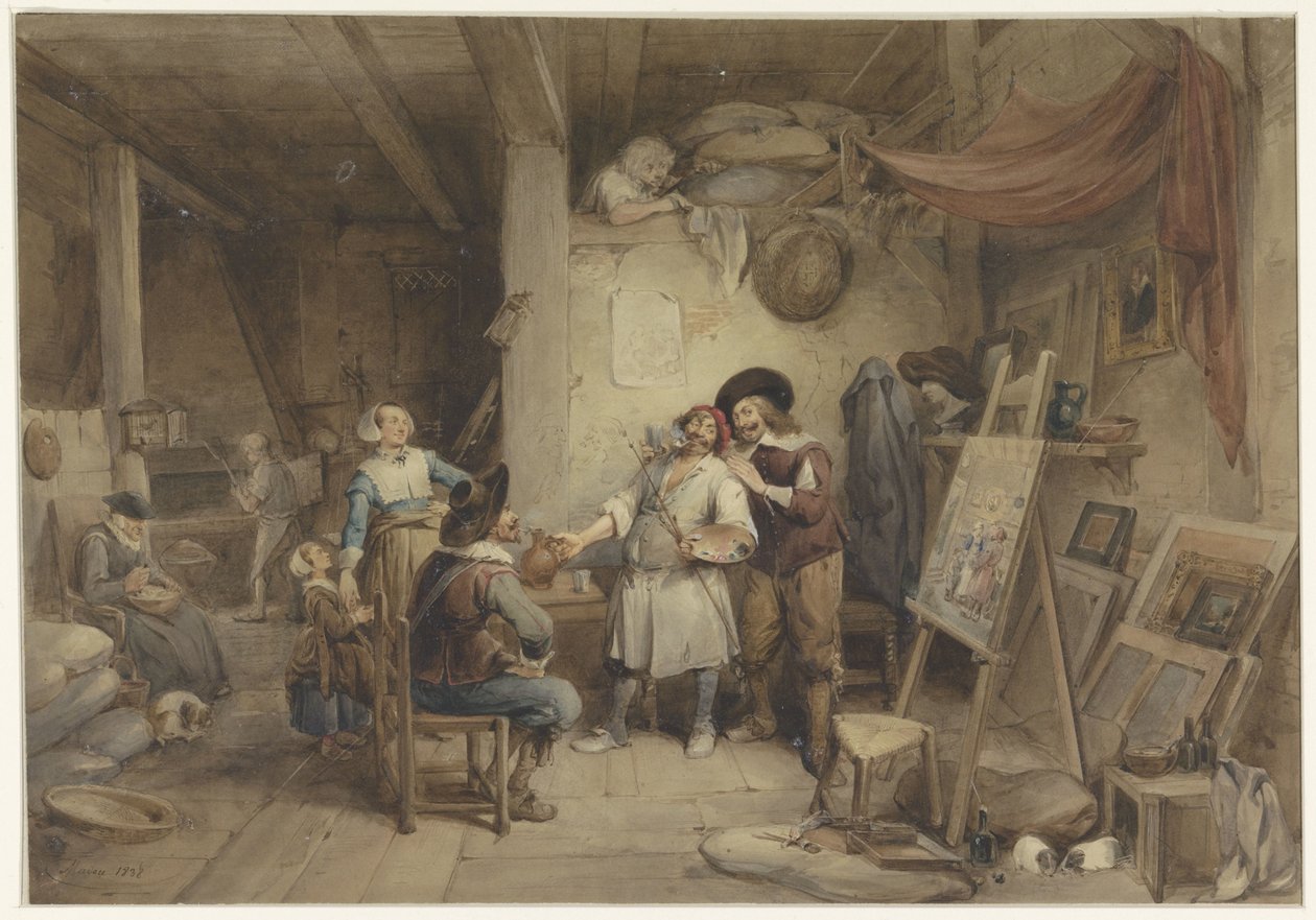 Adriaen Brouwer med sin elev J. van Craesbeek af Jean Baptiste Madou