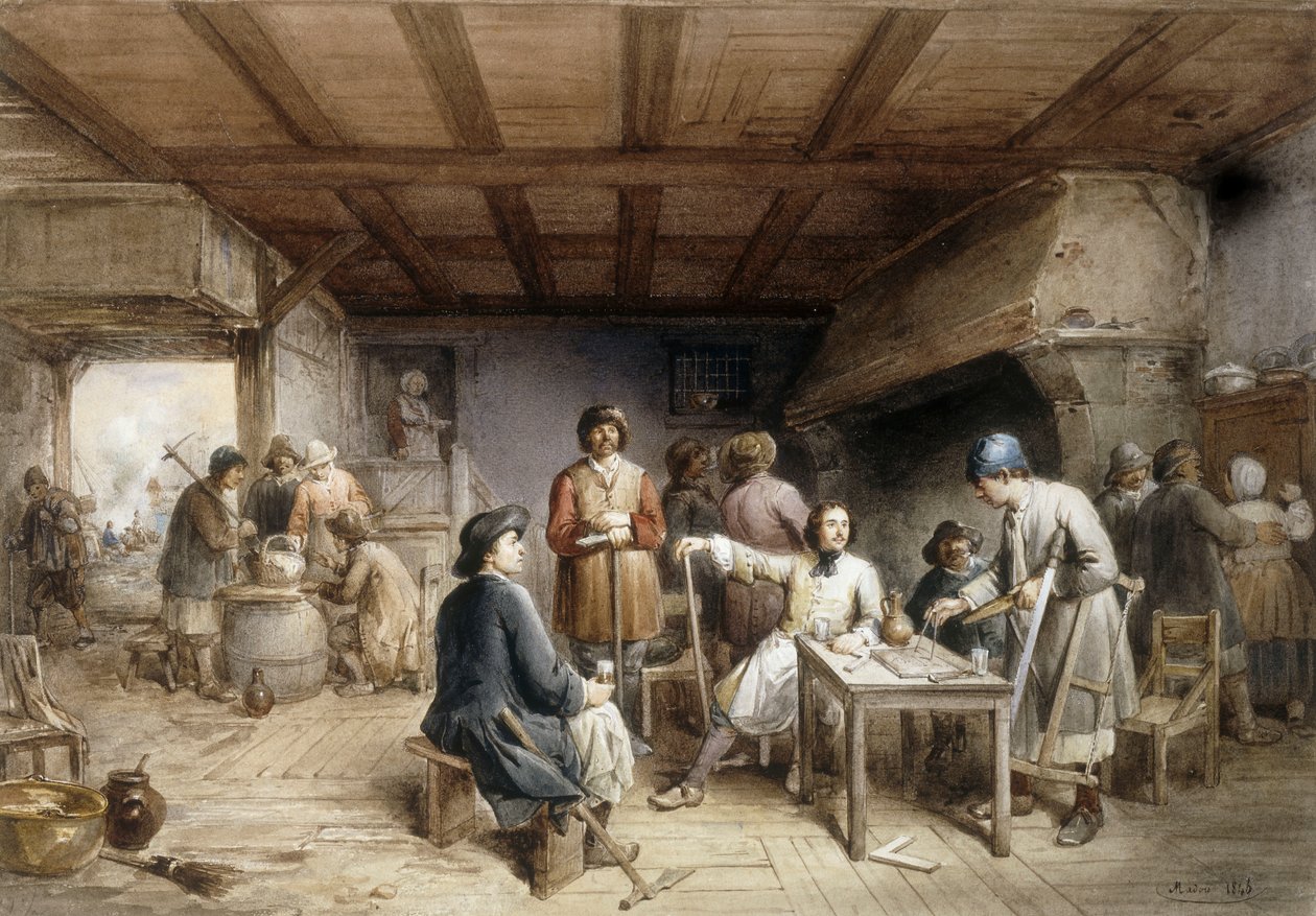 Skibsbyggere tager en pause, 1846 af Jean Baptiste Madou