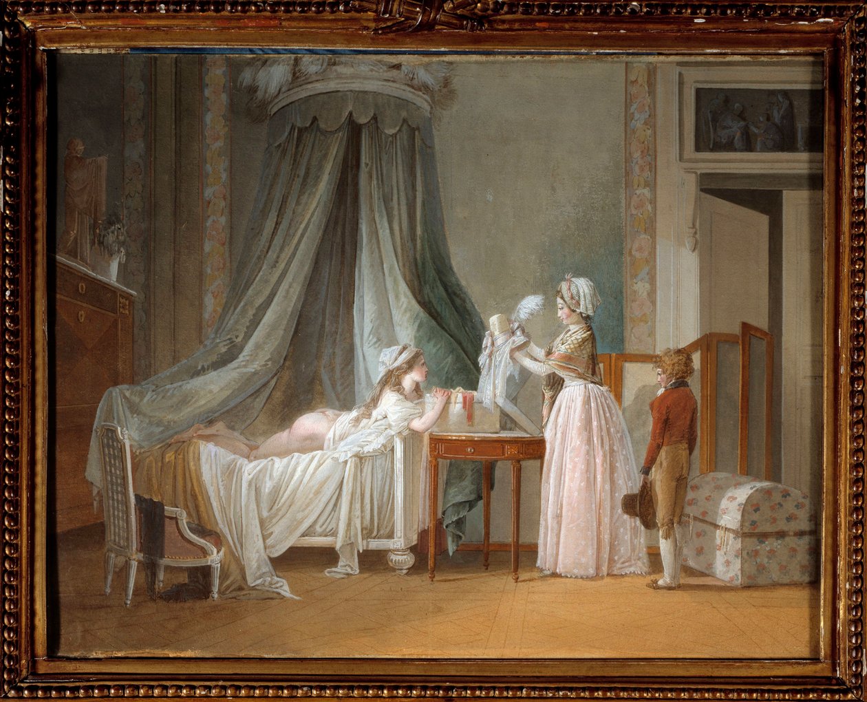 Den nye akvarelhat af Jean Baptiste Mallet (1759-1835) Paris fra det 18. århundrede, dekorativ kunst af Jean Baptiste Mallet