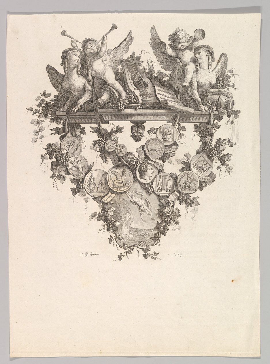 Vignette med sfinxer og putti, 1779. af Jean Baptiste Marie Huet