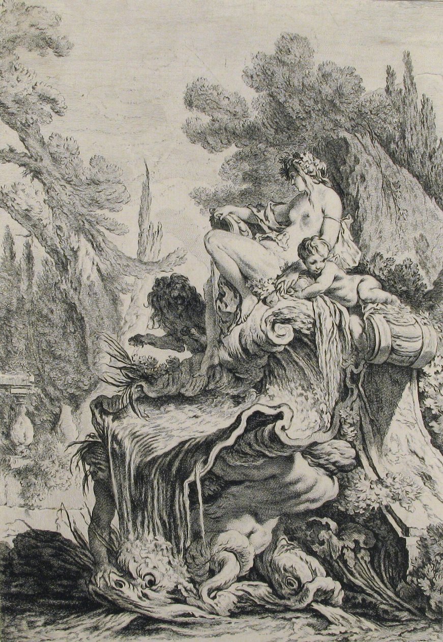 Springvand med en Naiad siddende på en skal af Jean Baptiste Marie Pierre